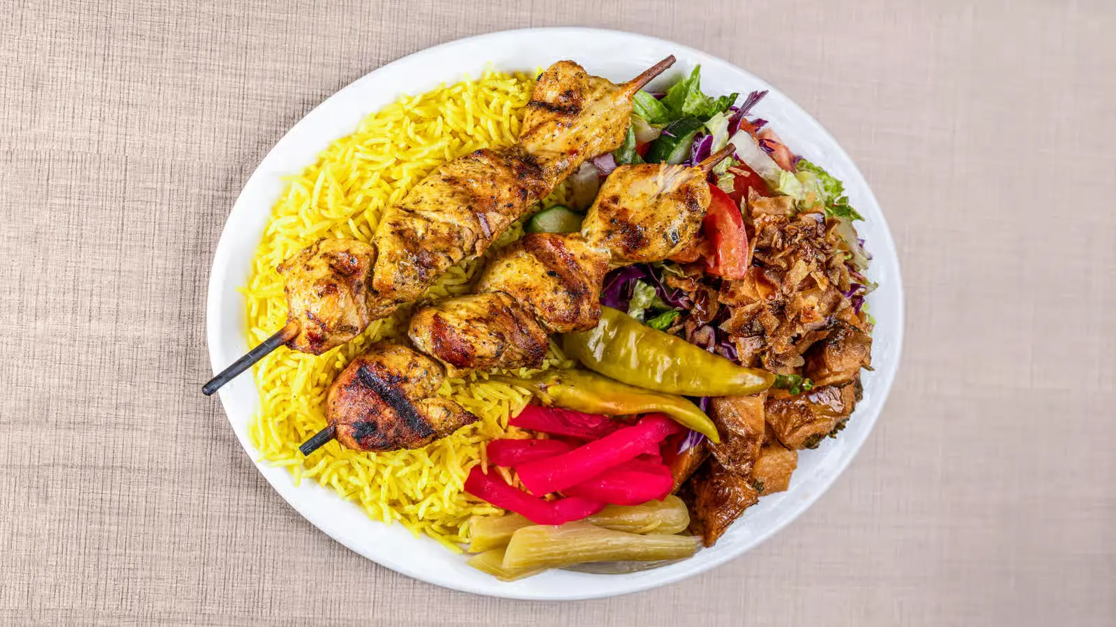 Mixed Shawarma Platter with chicken and beef at halal restaurant West Edmonton