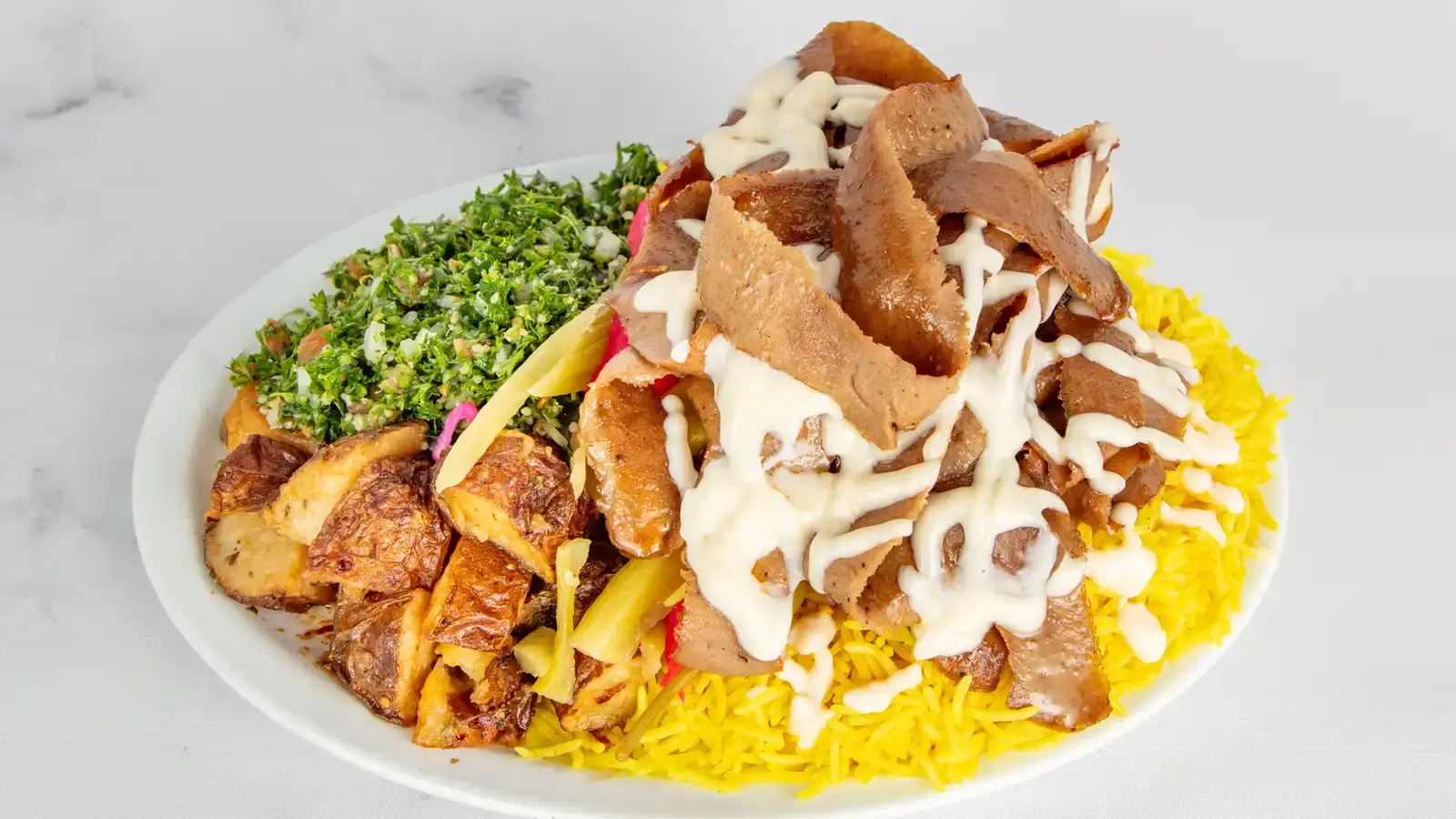 Jumbo Beef Donair with fresh vegetables and garlic sauce in West Edmonton